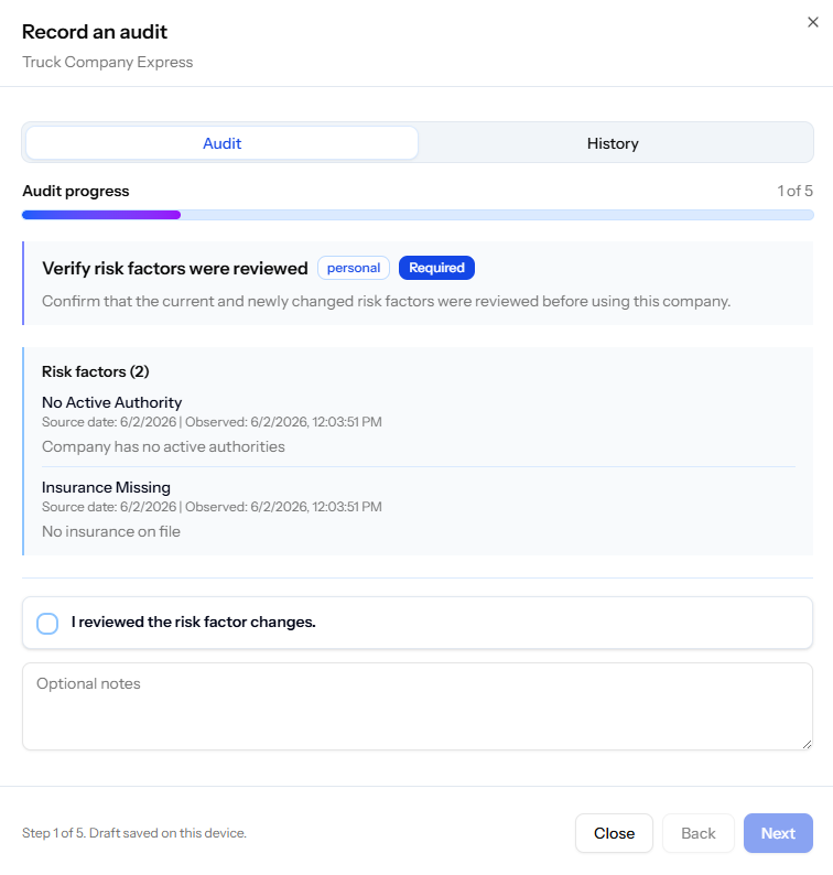 Audit process report for a company review