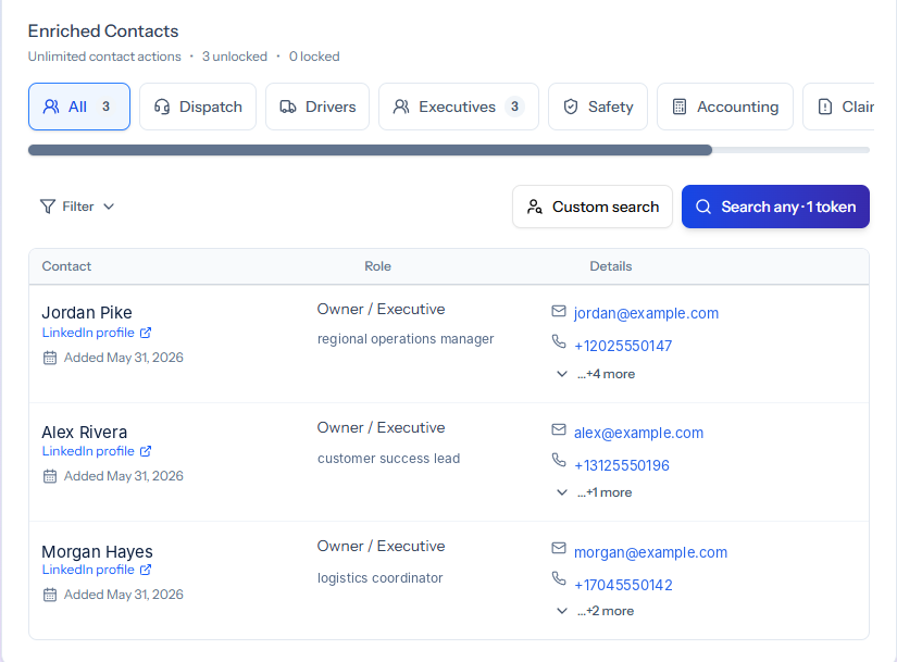 Enriched Contacts role tabs and contact search results