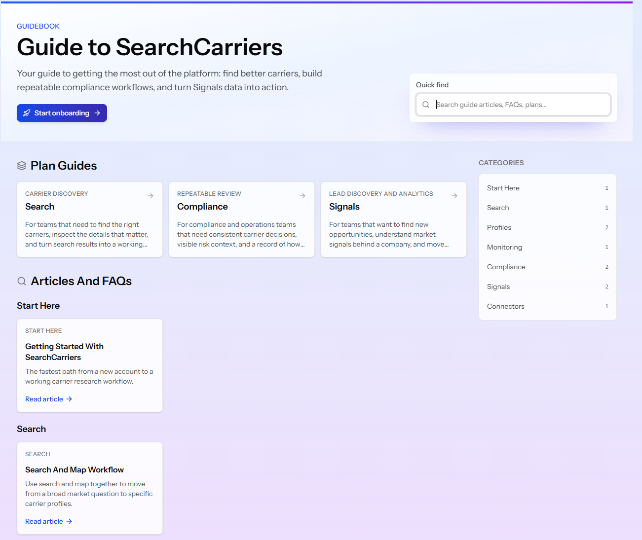 Guide to SearchCarriers article and plan guidance