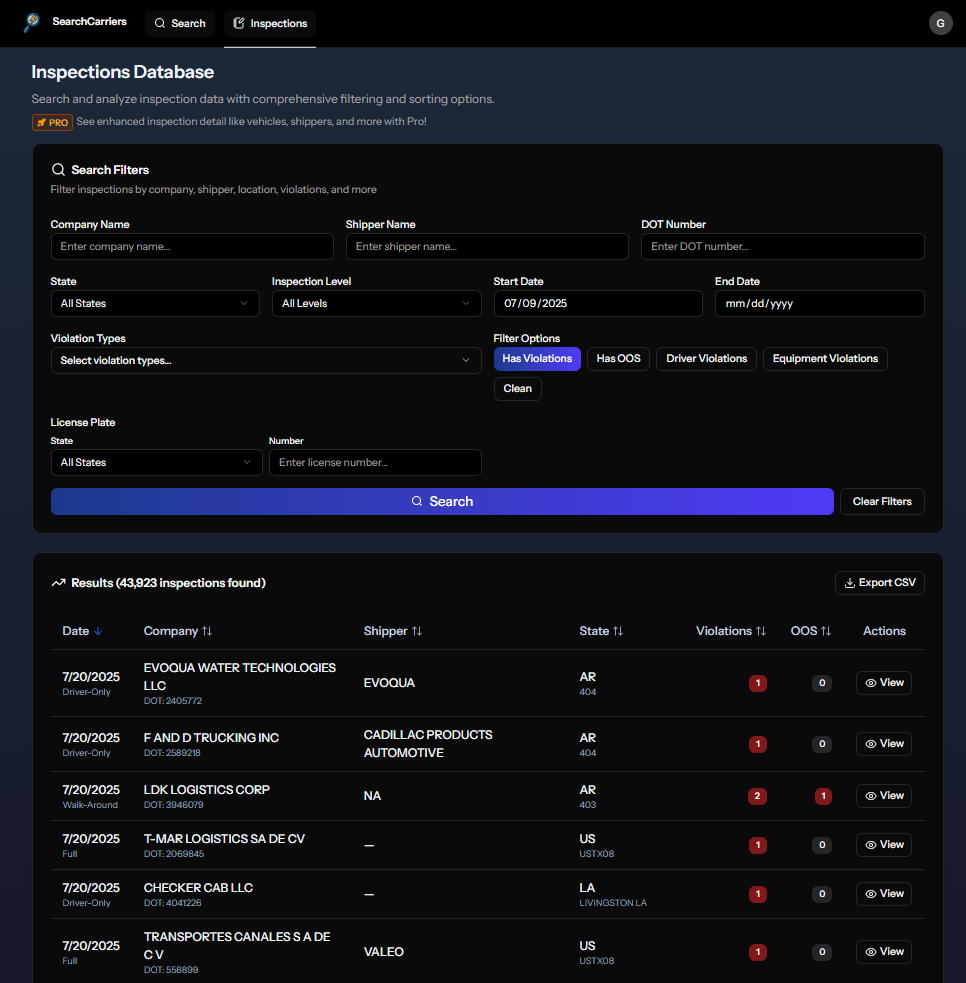 Inspections Page Feature