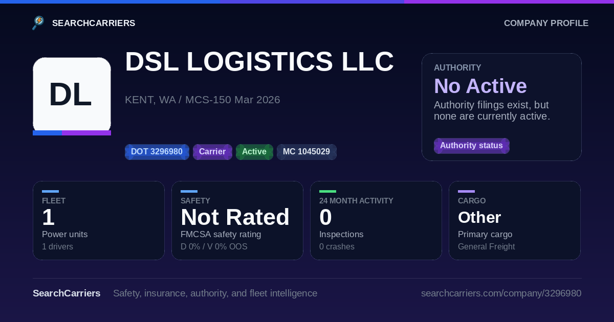 DSL LOGISTICS LLC (DOT 3296980) - SearchCarriers