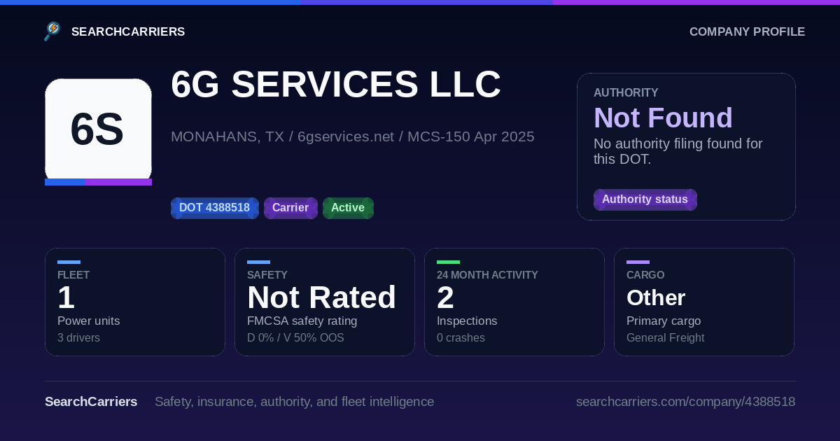 6G SERVICES LLC (DOT 4388518) - SearchCarriers